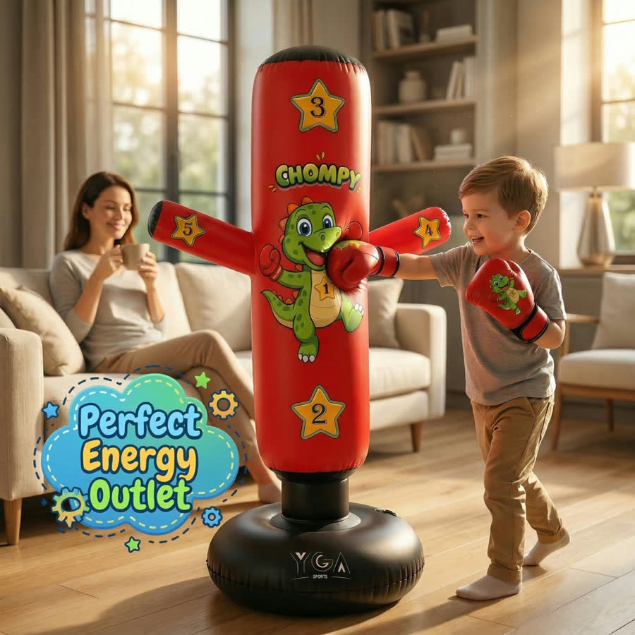 The perfect energy outlet - Chompy the dino punching bag