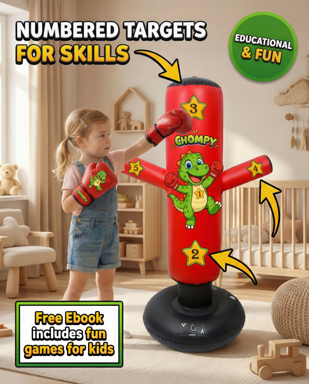 CHOMPY the Inflatable Punching Bag for Kids 3-8