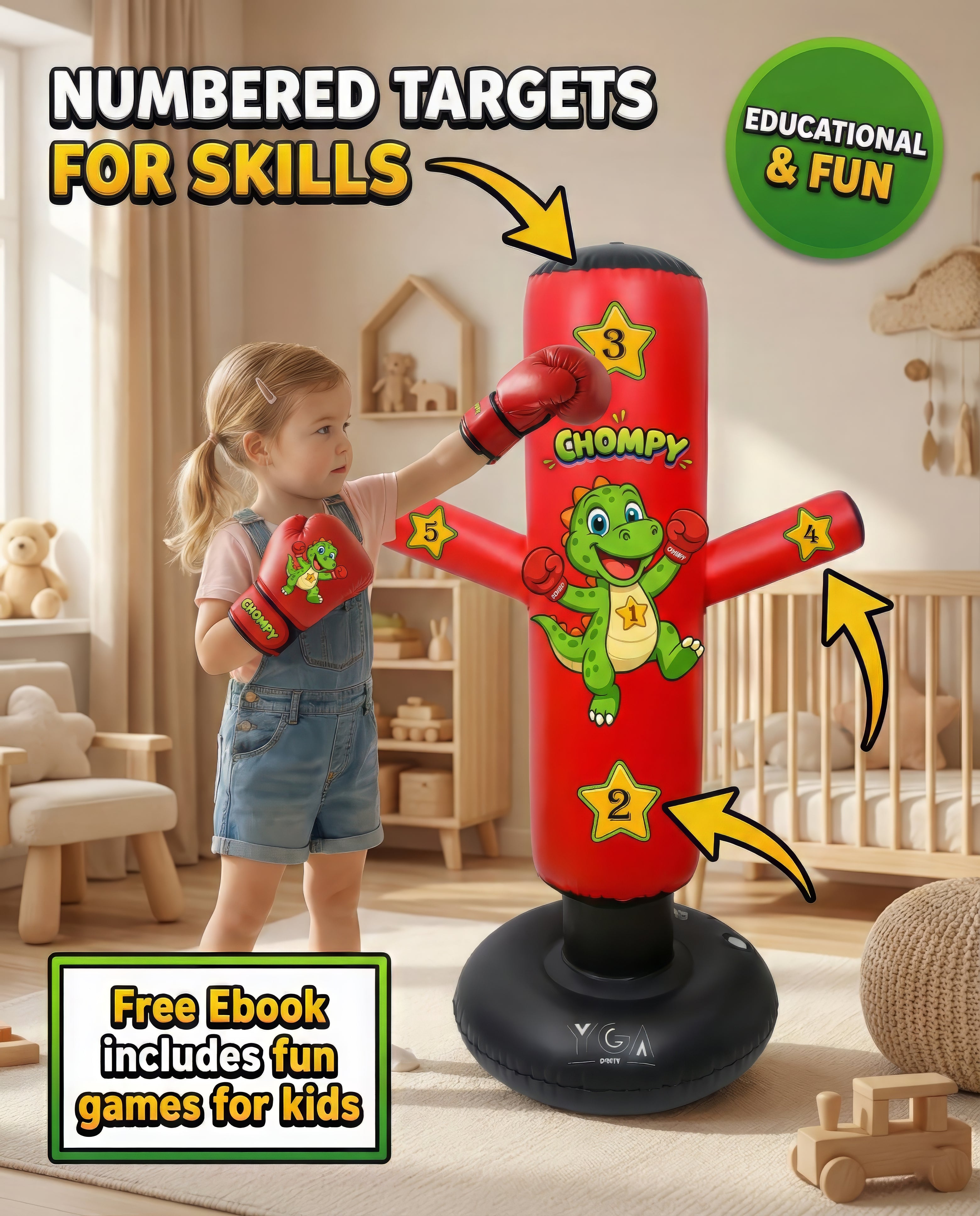 CHOMPY the Inflatable Punching Bag for Kids 3-8
