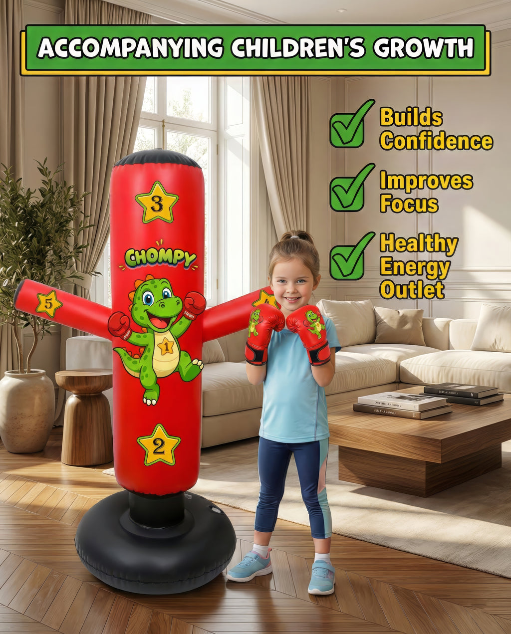 CHOMPY the Inflatable Punching Bag for Kids 3-8
