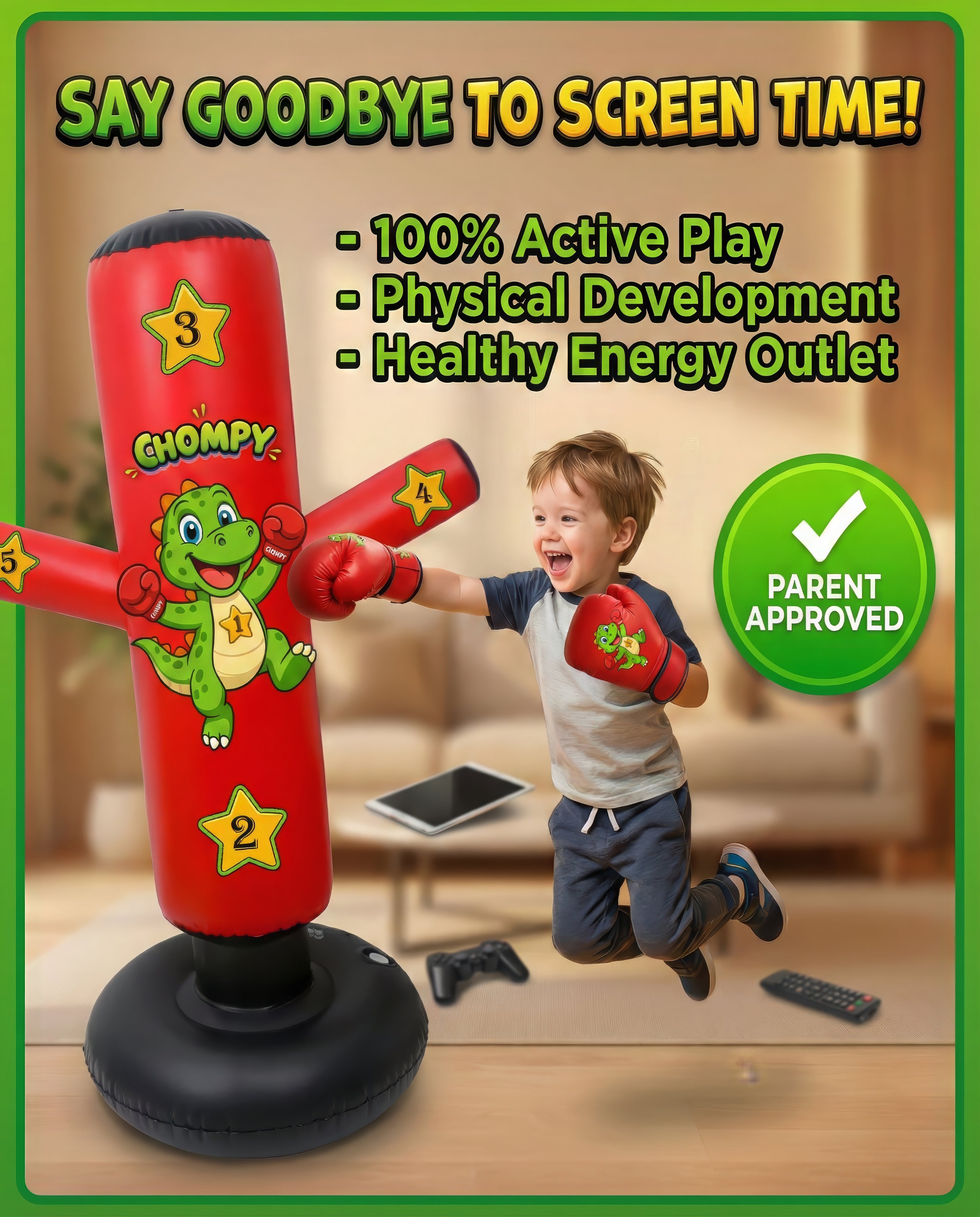 CHOMPY the Inflatable Punching Bag for Kids 3-8