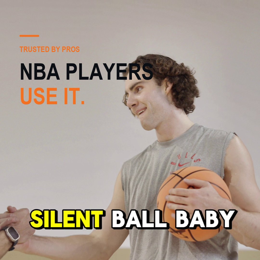 NBA guard Josh Giddey holding the YGA Silent Basketball after testing it in the gym